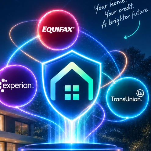 HomeZorva credit education visual with Equifax, Experian and TransUnion resources